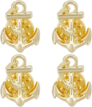 WEBEEDY 4 Pcs Anchor Brooch Lapel Pin Gold Anchor Jewelry Pin Broach Navy Pins Pendants Coat Suit Jacket Wedding Gift Party Shirt Collar Accessories Brooch for Women Men
