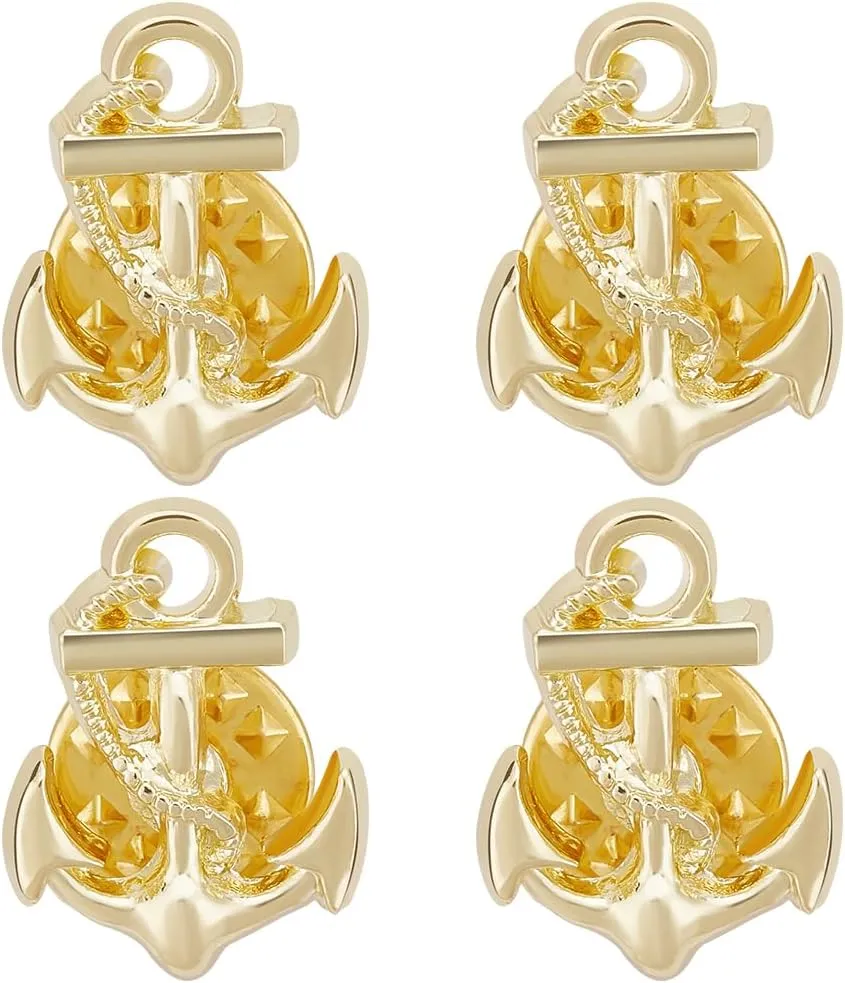 WEBEEDY 4 Pcs Anchor Brooch Lapel Pin Gold Anchor Jewelry Pin Broach Navy Pins Pendants Coat Suit Jacket Wedding Gift Party Shirt Collar Accessories Brooch for Women Men
