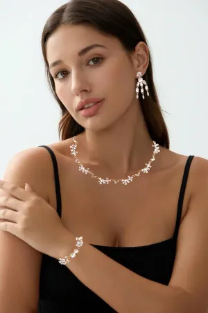 Wedding Stunning Crystal Leaf Flower Cluster Choker Necklace Bracelet Dangle Earrings Bridal Bridesmaid Prom Costume Accessories Jewelry Sets for Women