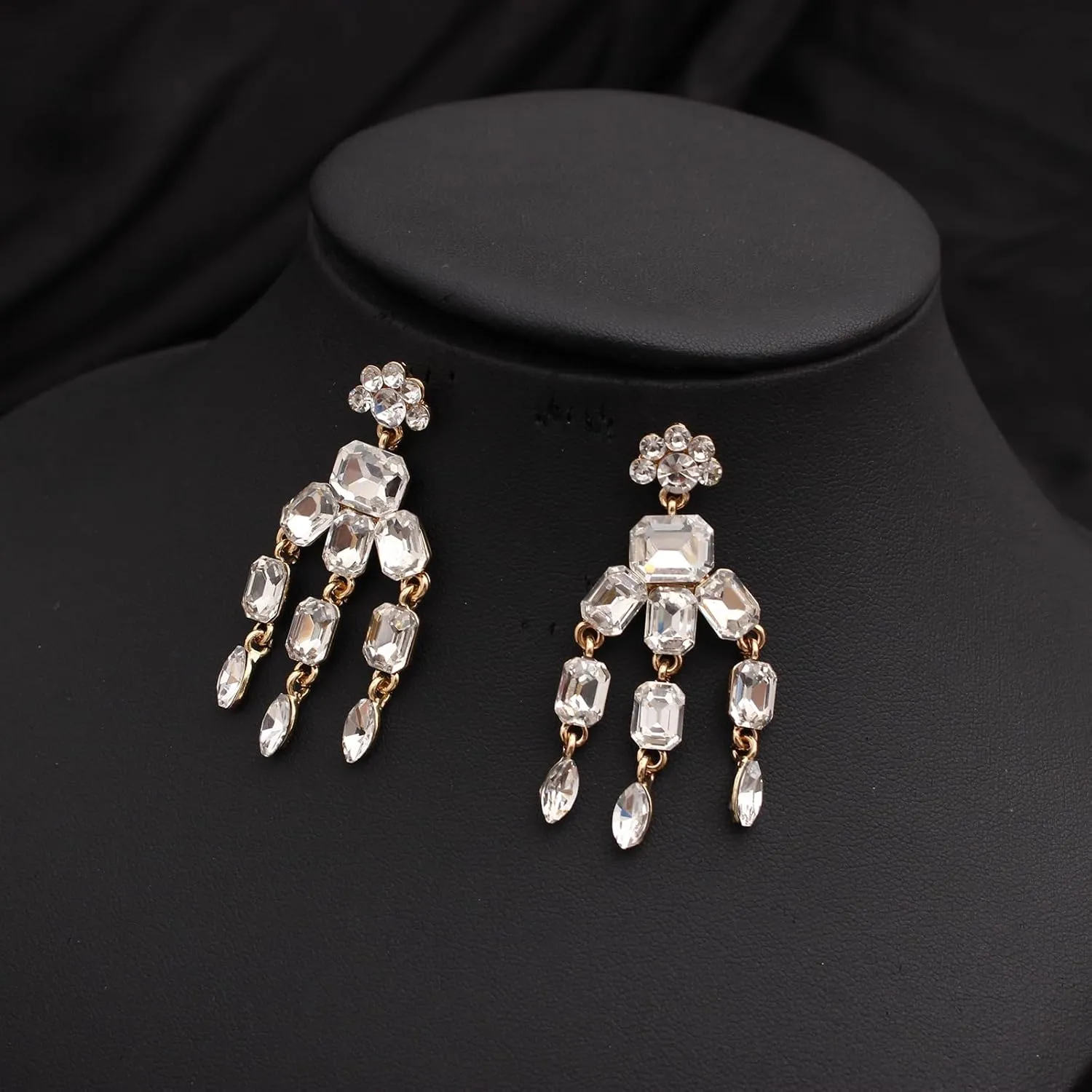 Wedding Stunning Crystal Leaf Flower Cluster Choker Necklace Bracelet Dangle Earrings Bridal Bridesmaid Prom Costume Accessories Jewelry Sets for Women