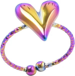 WEISUYUUSStylish Love Heart Rings Stainless Steel Open Rings Adjustable Finger Rings Couple Gift for Women and Man Wedding Party