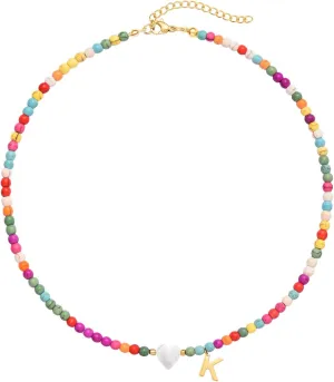 Wellike Initial Necklaces for Women Colorful Beaded Choker Necklace Stainless Steel 18K Gold Plated Y2K Aesthetic Gold Letter Necklace Handmade Boho Summer Necklace Jewelry Gift