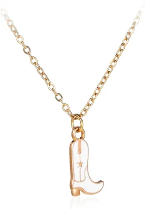 Western Gold Plated Pink Pendant Necklace Cowboy Boot Hats 14k Gold Necklaces Disco Cow Charms Cowgirl Aesthetic Jewelry Accessories Gifts for Women Boys Girls