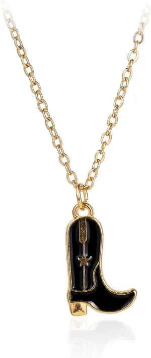 Western Gold Plated Pink Pendant Necklace Cowboy Boot Hats 14k Gold Necklaces Disco Cow Charms Cowgirl Aesthetic Jewelry Accessories Gifts for Women Boys Girls