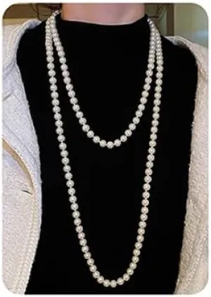 Wiwpar Long Pearl Necklace Fashion Cream White Faux Pearls Pendants Necklace Layered Necklace 1920s Costume Jewelry for Women Brides Wedding Party