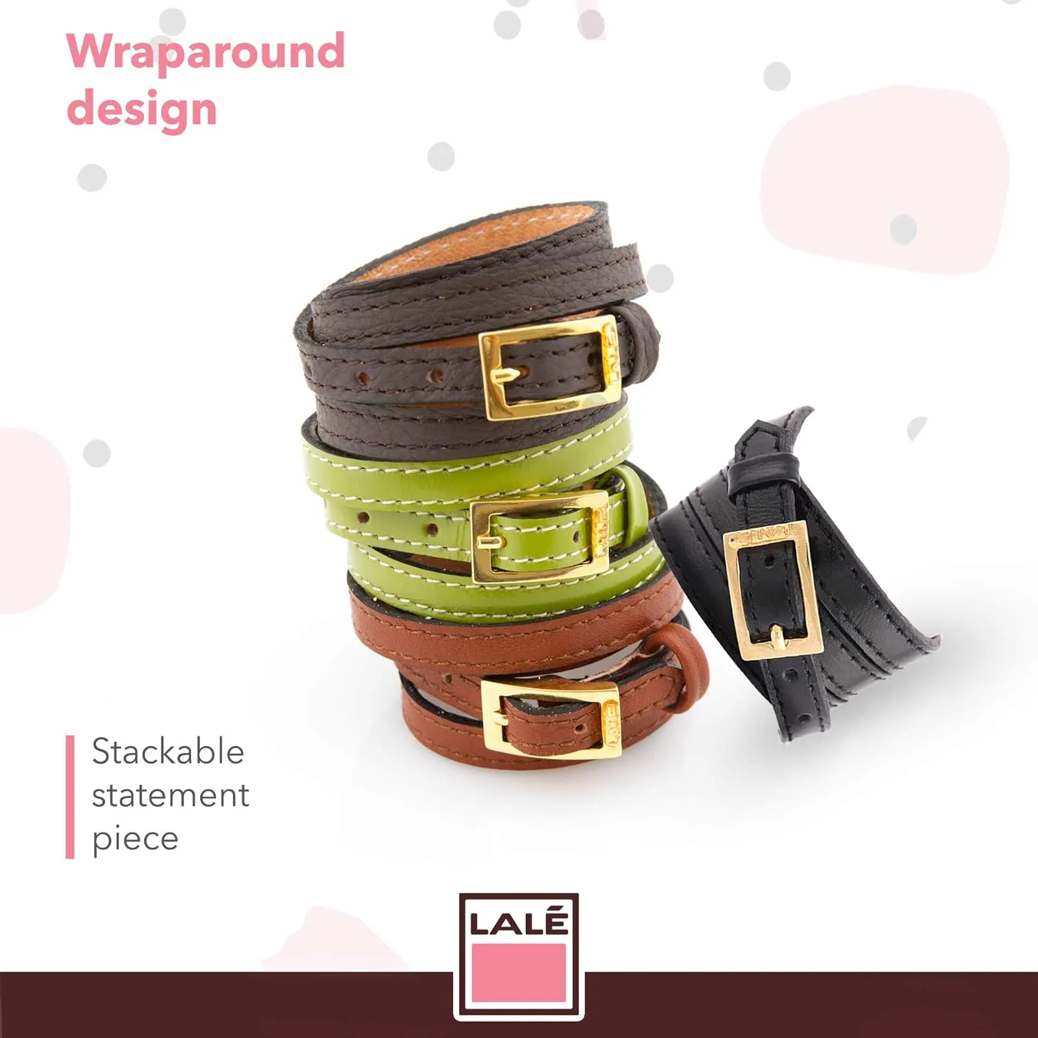 Woman wrap Genuine Leather Bracelet | Twists Four Times Around The Wrist | Ironwork Plated in Gold Buckle for Closure | Adjustable Size | Handmade Jewelry
