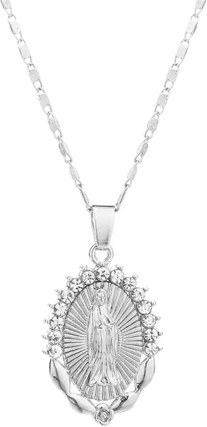 Women Crystal Rhinestone Christian Jewelry Virgin Mary Pendant Necklace