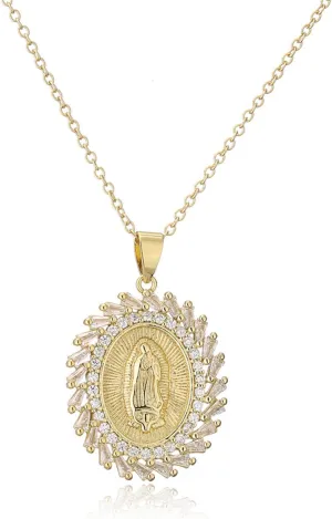 Women Crystal Rhinestone Christian Jewelry Virgin Mary Pendant Necklace