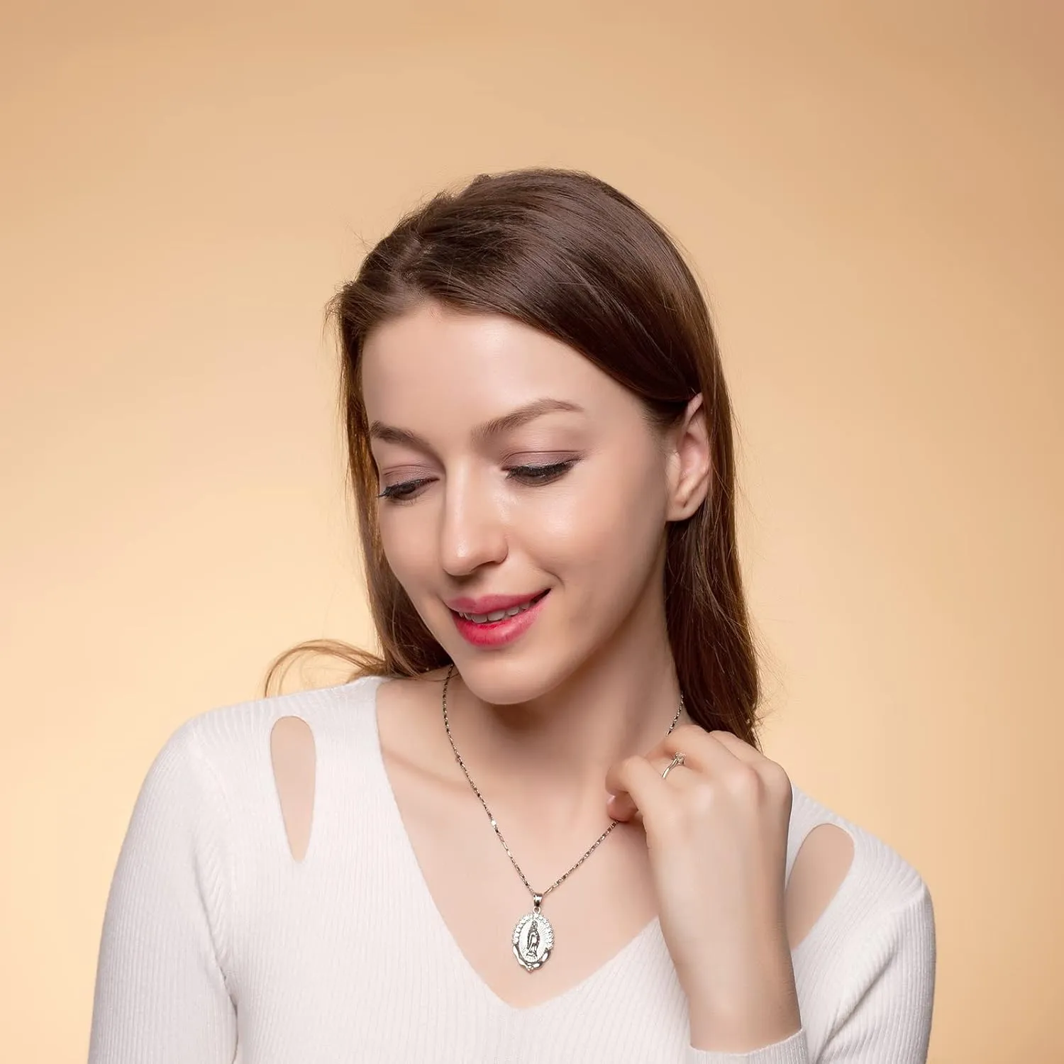 Women Crystal Rhinestone Christian Jewelry Virgin Mary Pendant Necklace