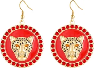 Women Hip Hop Crystal Leopard Head Drop Earrings Statement Gold Colored Enamel Panther Cocktail Costume Club Party Jewelry