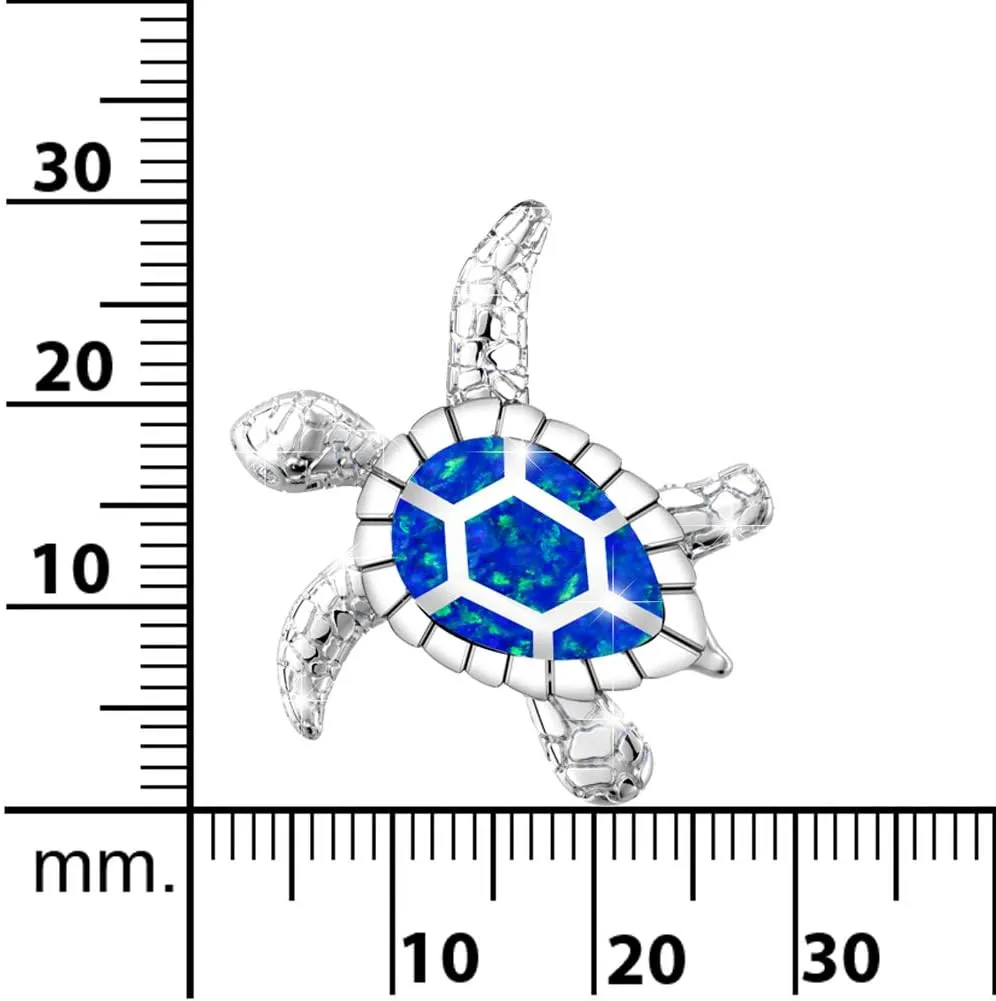 Womens 925 Sterling Silver Turtle Shape Sealife Beach Charm Vintage Fine Fashion Jewelry Rope Chain Pendant Necklace Accessory, Opal Blue