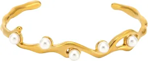 Women's Open Cuff Bracelet - Imitation Pearl Accent French Style Jewelry for Day to Night Wear