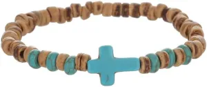 Wood Beaded Cross Bracelet for Men Women Handmade Bohemian Turquoise Beads Bracelets Prayer Religious Jewelry Birthday Mothers Day Gift