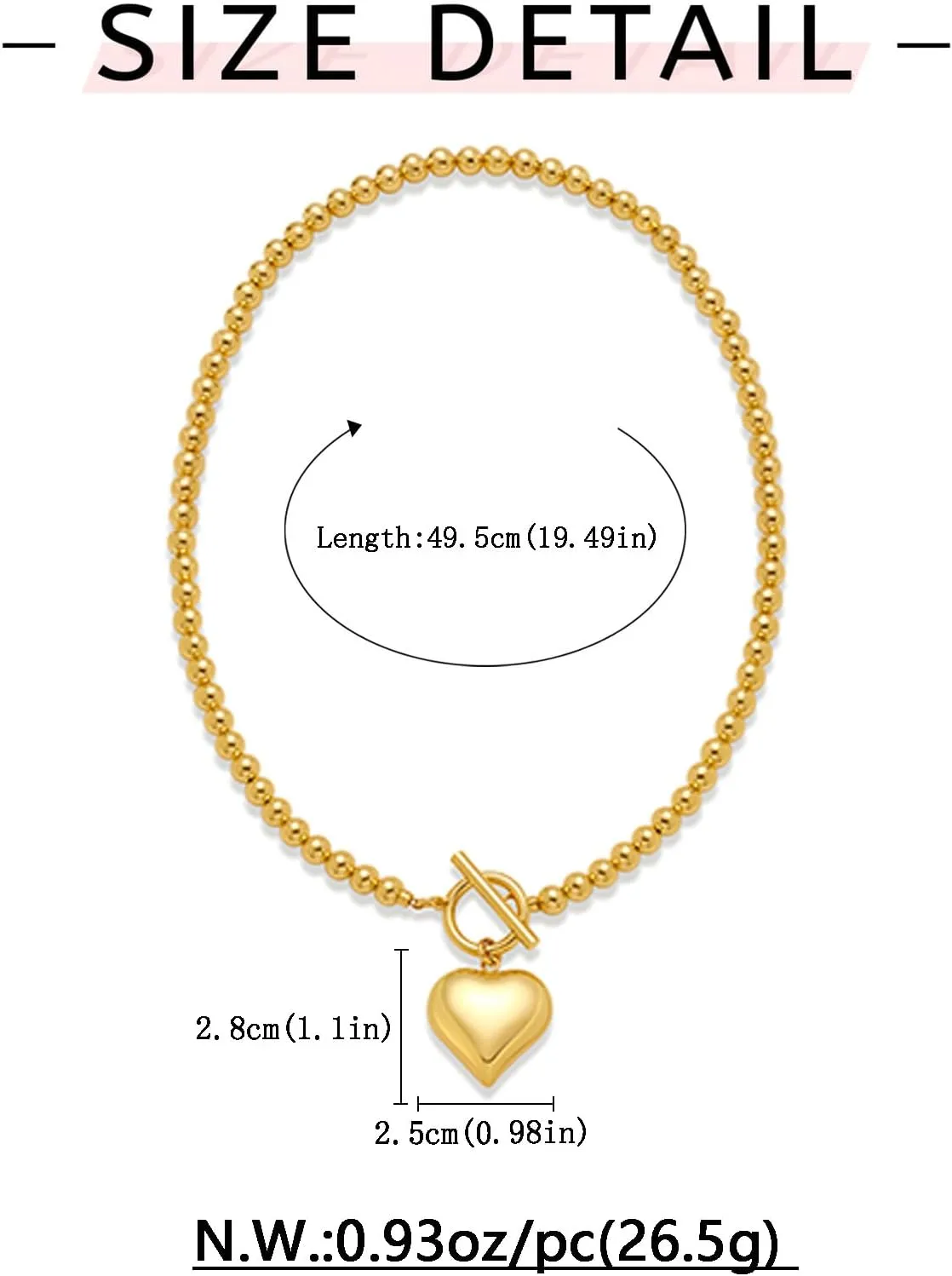 WOWORAMA Gold Chunky Chain Necklace for Women Puffy Heart Pendant Necklace White Gold Thick Chunky Chain Link Necklaces Heart Coin Choker Necklace