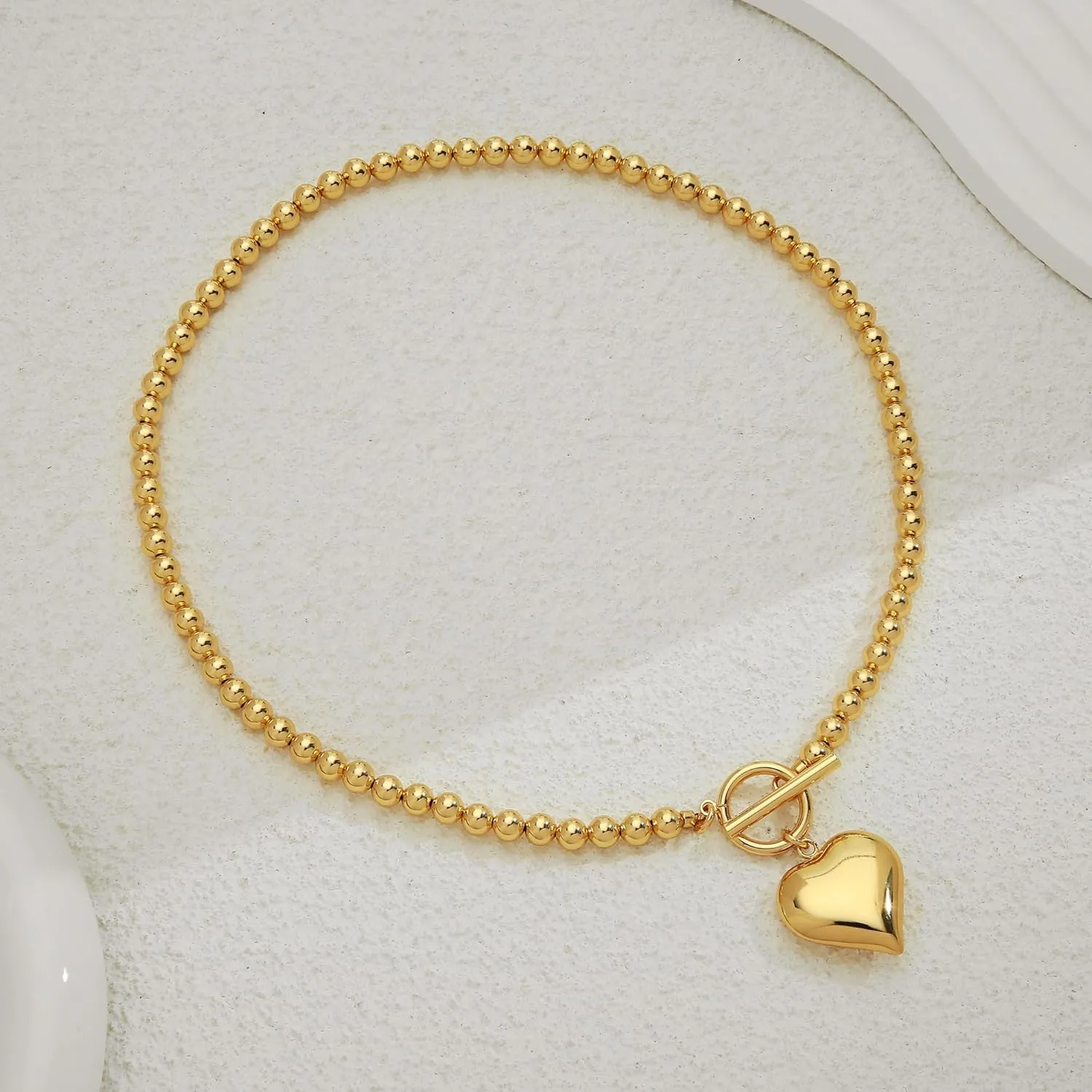 WOWORAMA Gold Chunky Chain Necklace for Women Puffy Heart Pendant Necklace White Gold Thick Chunky Chain Link Necklaces Heart Coin Choker Necklace