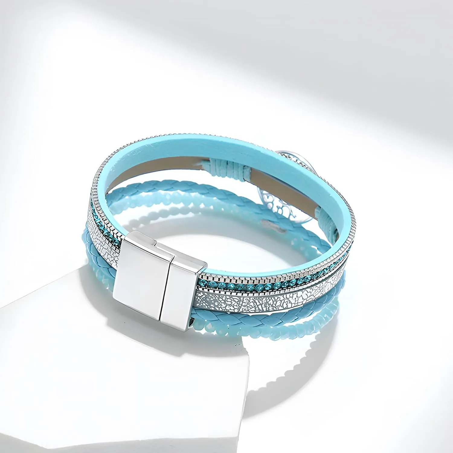 Wrap Leather Bracelets for Women, Multi-Layer Tree of Life Cuff Bangle with Pearl Crystal Beads Chain Boho Stackable Bohemian Anniversary Mother's Day Birthday Christmas Jewelry Gifts for Her