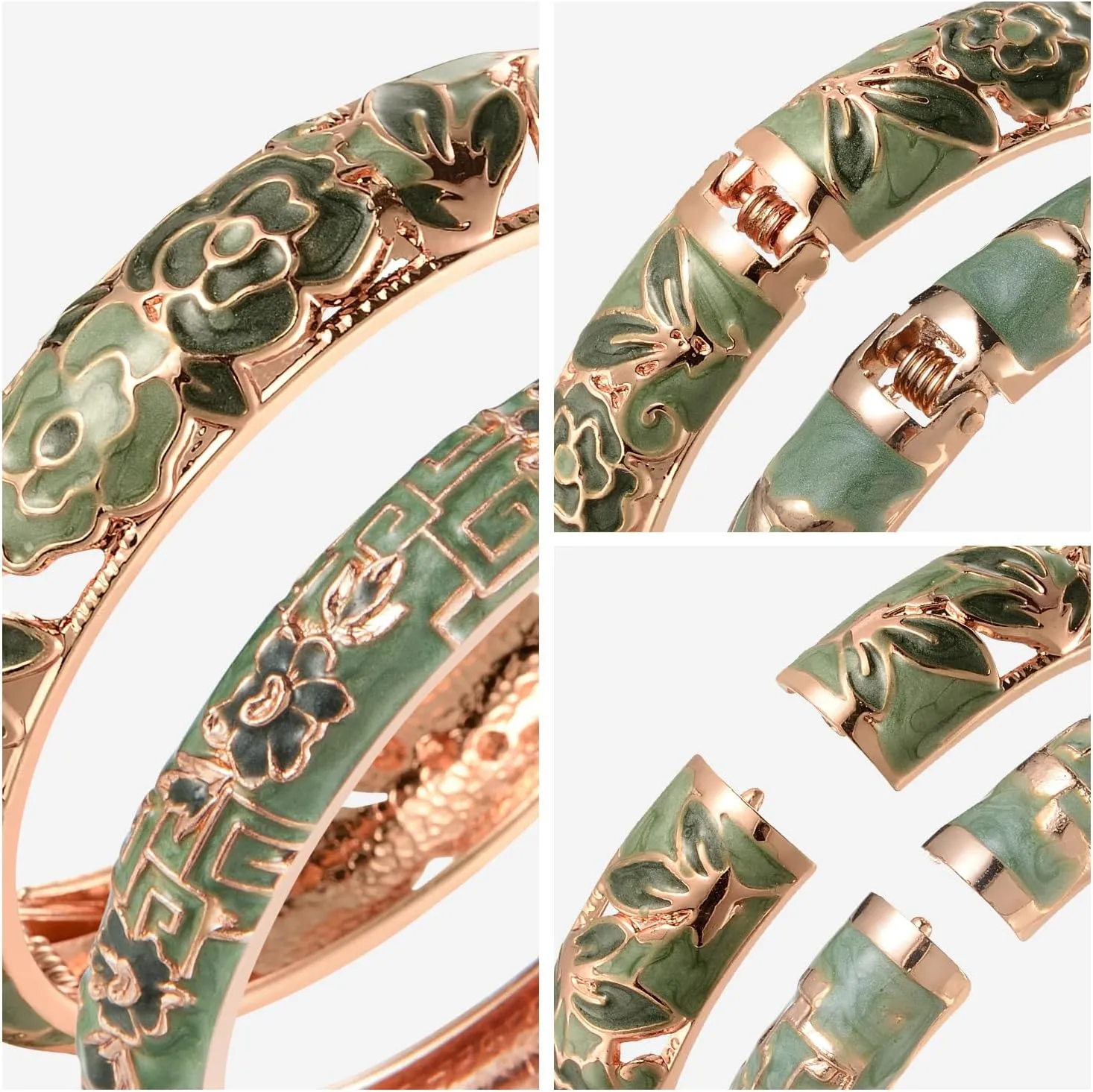 wynameleri Vintage Cloisonne Jewelry Gorgeous Rhinestone Handcrafted Bracelets Enamel Flower Bird Gold Hinged Cuff Bangles Gifts 88A