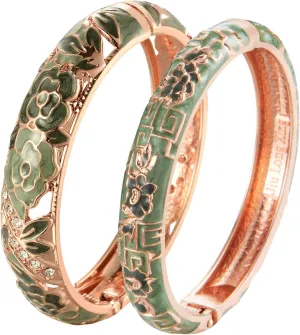 wynameleri Vintage Cloisonne Jewelry Gorgeous Rhinestone Handcrafted Bracelets Enamel Flower Bird Gold Hinged Cuff Bangles Gifts 88A