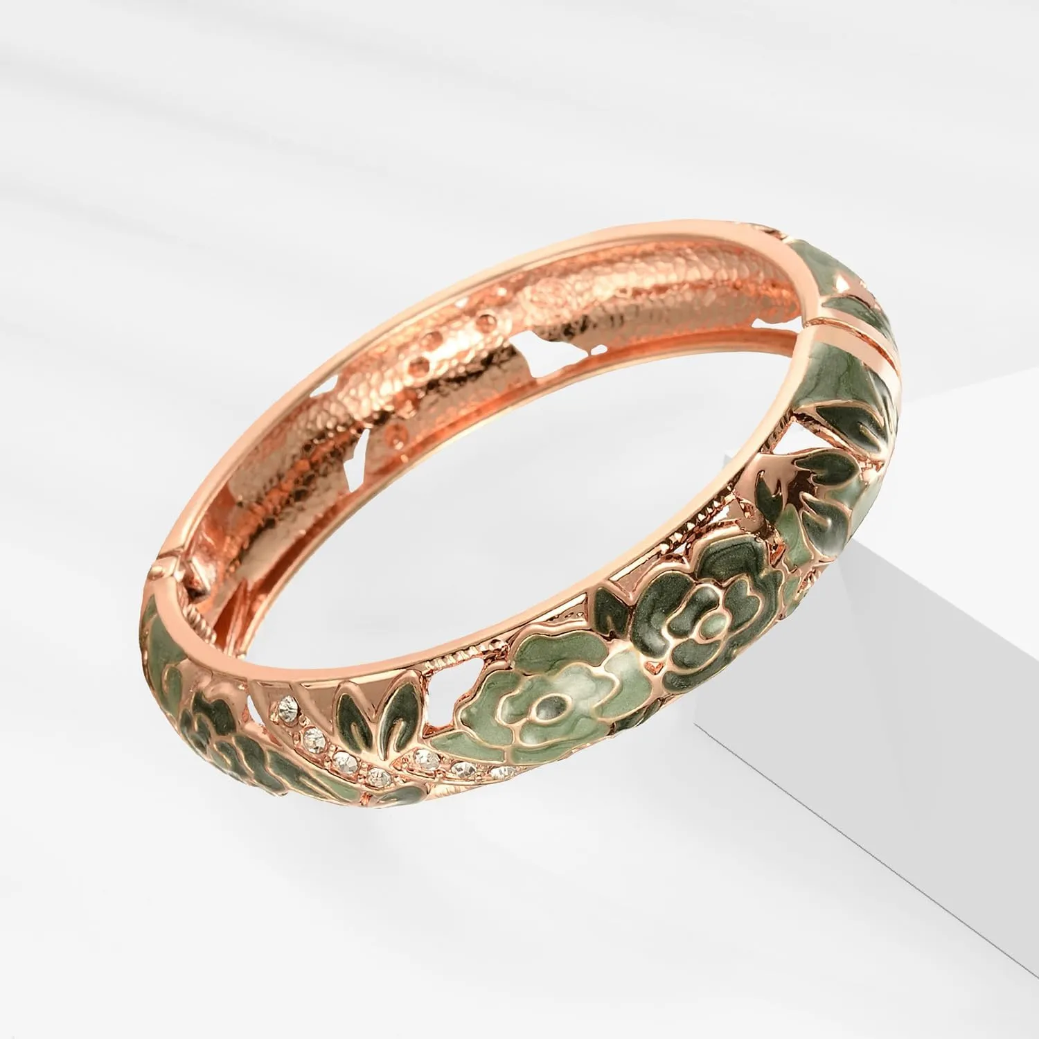 wynameleri Vintage Cloisonne Jewelry Gorgeous Rhinestone Handcrafted Bracelets Enamel Flower Bird Gold Hinged Cuff Bangles Gifts 88A