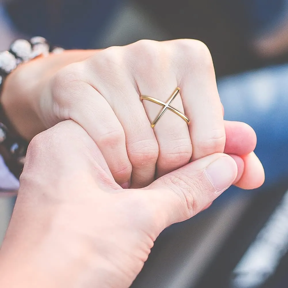 X Criss Cross Rings Statement Rings Parallel Bar for Women Touch of Luxury Fashion Effortlessly Cocktail Charming Enhancer Finger Bands for Men and Unisex Adult Jewelry