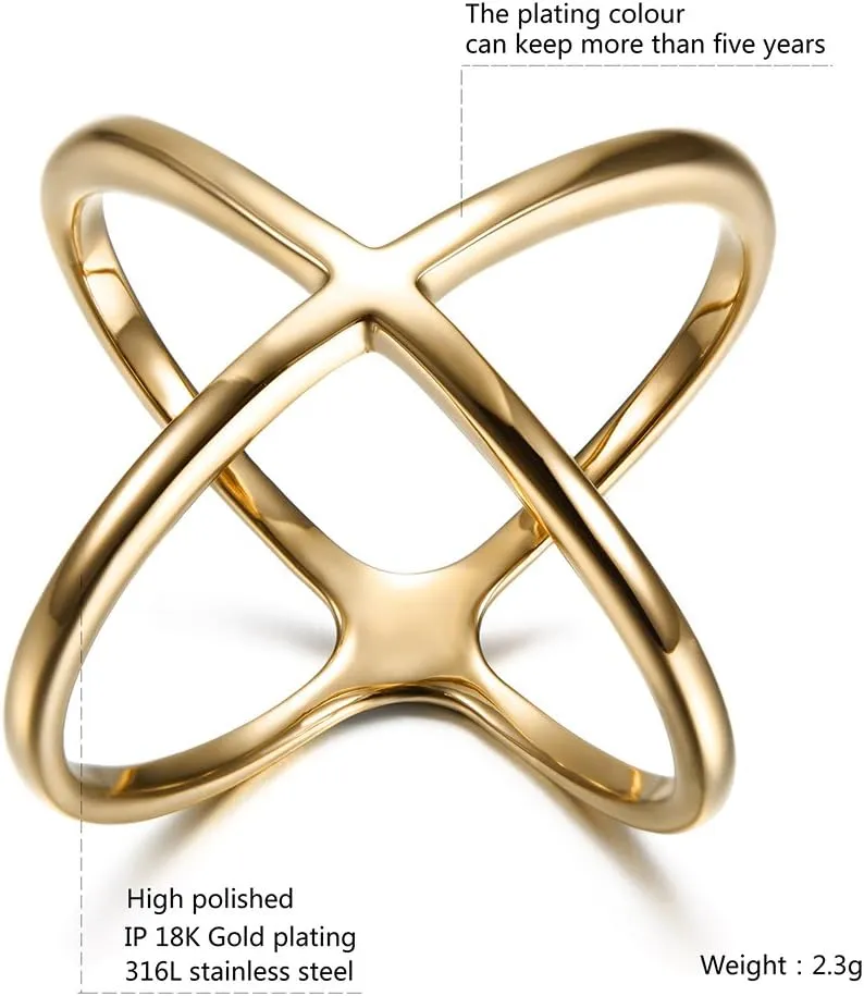 X Criss Cross Rings Statement Rings Parallel Bar for Women Touch of Luxury Fashion Effortlessly Cocktail Charming Enhancer Finger Bands for Men and Unisex Adult Jewelry