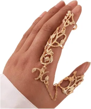 Yalice Charm Leaf Full Finger Ring Bracelets Dainty Knuckle Open Ring Harness Hand Chains Adjustable Statement Rings Jewelry for Women Gift