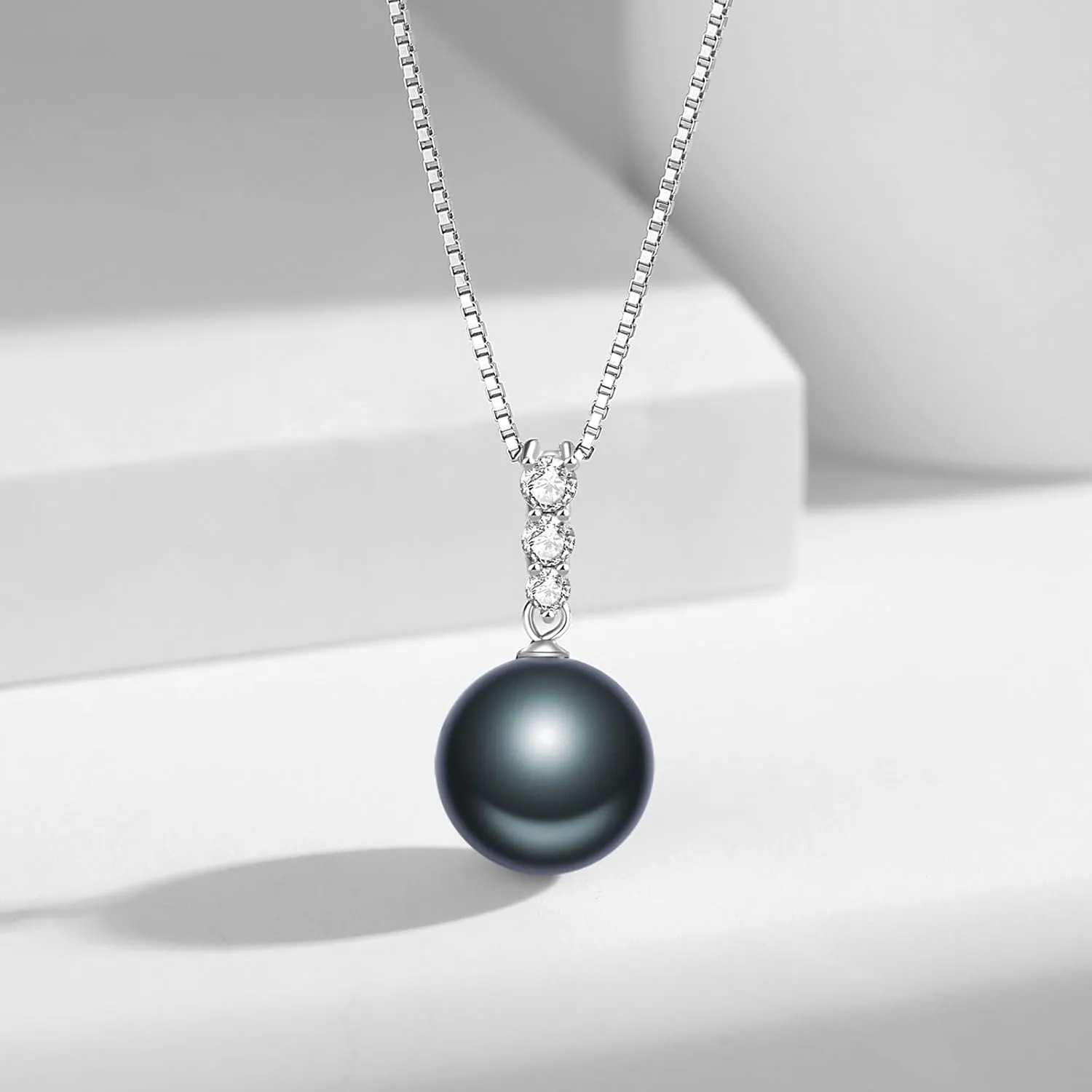 YAMI Black Tahitian Pearl Pendant Necklace, 11-13mm Saltwater Cultured Round Pearls, 925 Sterling Silver with 18 2IN Adjustable Chain  Elegant Luxury Jewelry Gift for Women
