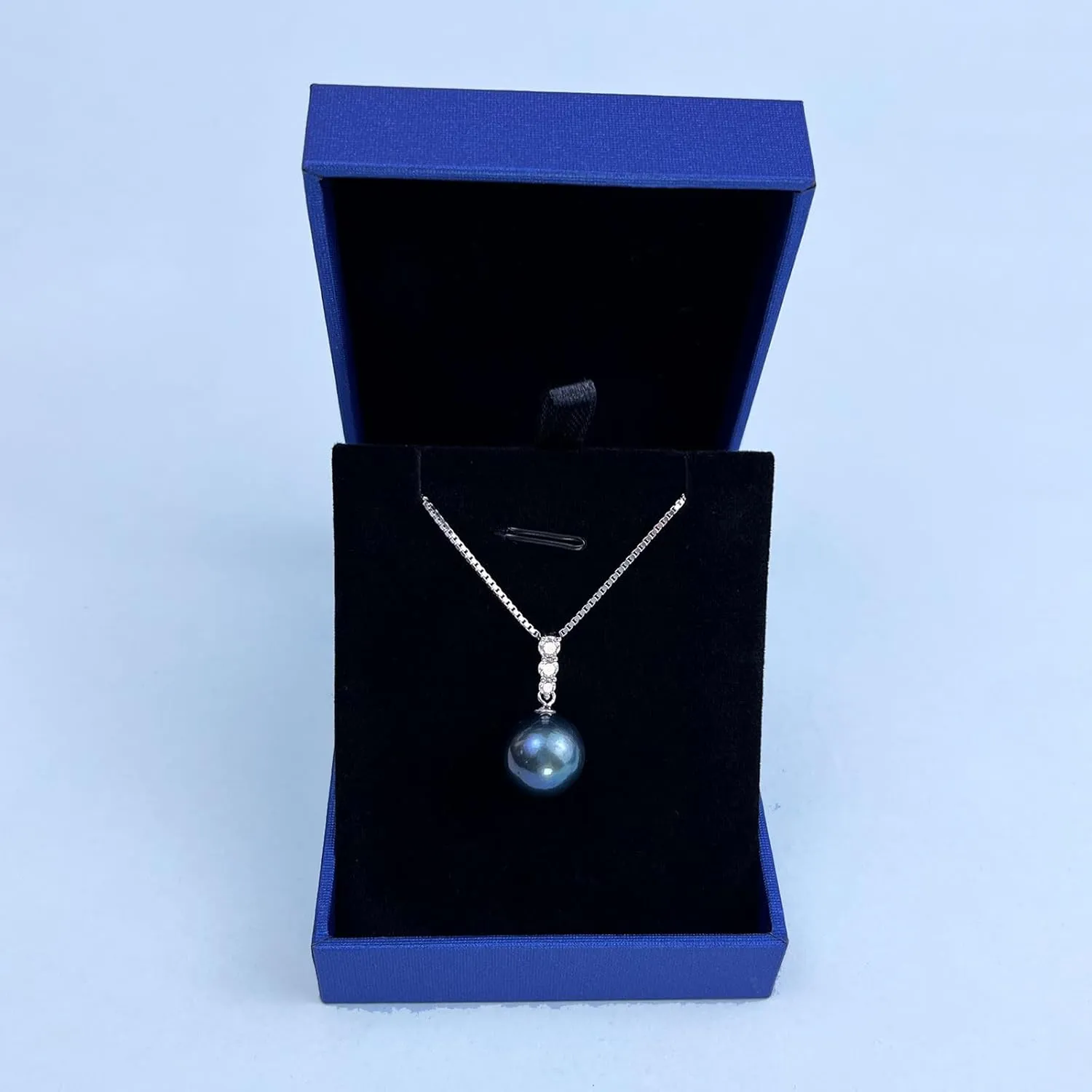 YAMI Black Tahitian Pearl Pendant Necklace, 11-13mm Saltwater Cultured Round Pearls, 925 Sterling Silver with 18 2IN Adjustable Chain  Elegant Luxury Jewelry Gift for Women