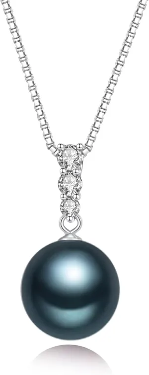 YAMI Black Tahitian Pearl Pendant Necklace, 11-13mm Saltwater Cultured Round Pearls, 925 Sterling Silver with 18 2IN Adjustable Chain  Elegant Luxury Jewelry Gift for Women