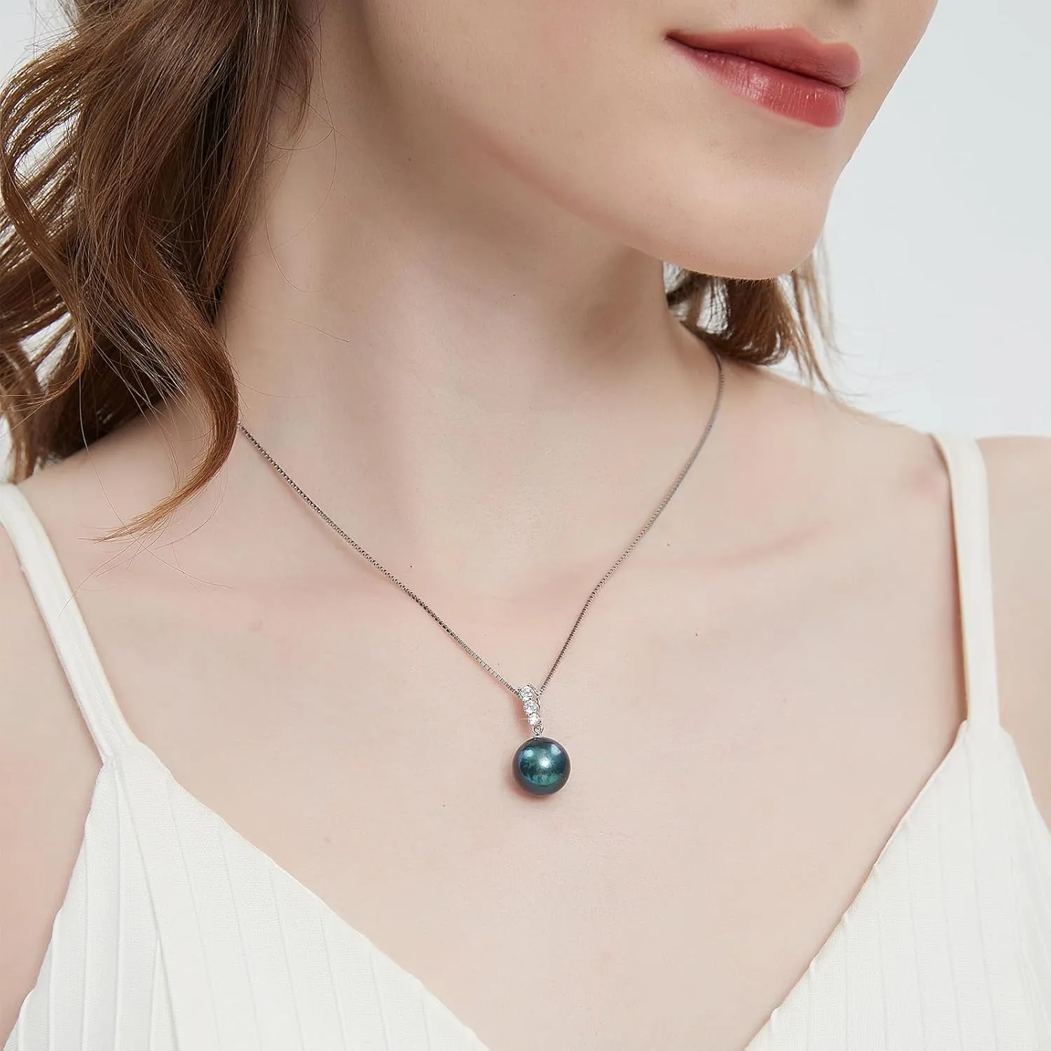 YAMI Black Tahitian Pearl Pendant Necklace, 11-13mm Saltwater Cultured Round Pearls, 925 Sterling Silver with 18 2IN Adjustable Chain  Elegant Luxury Jewelry Gift for Women