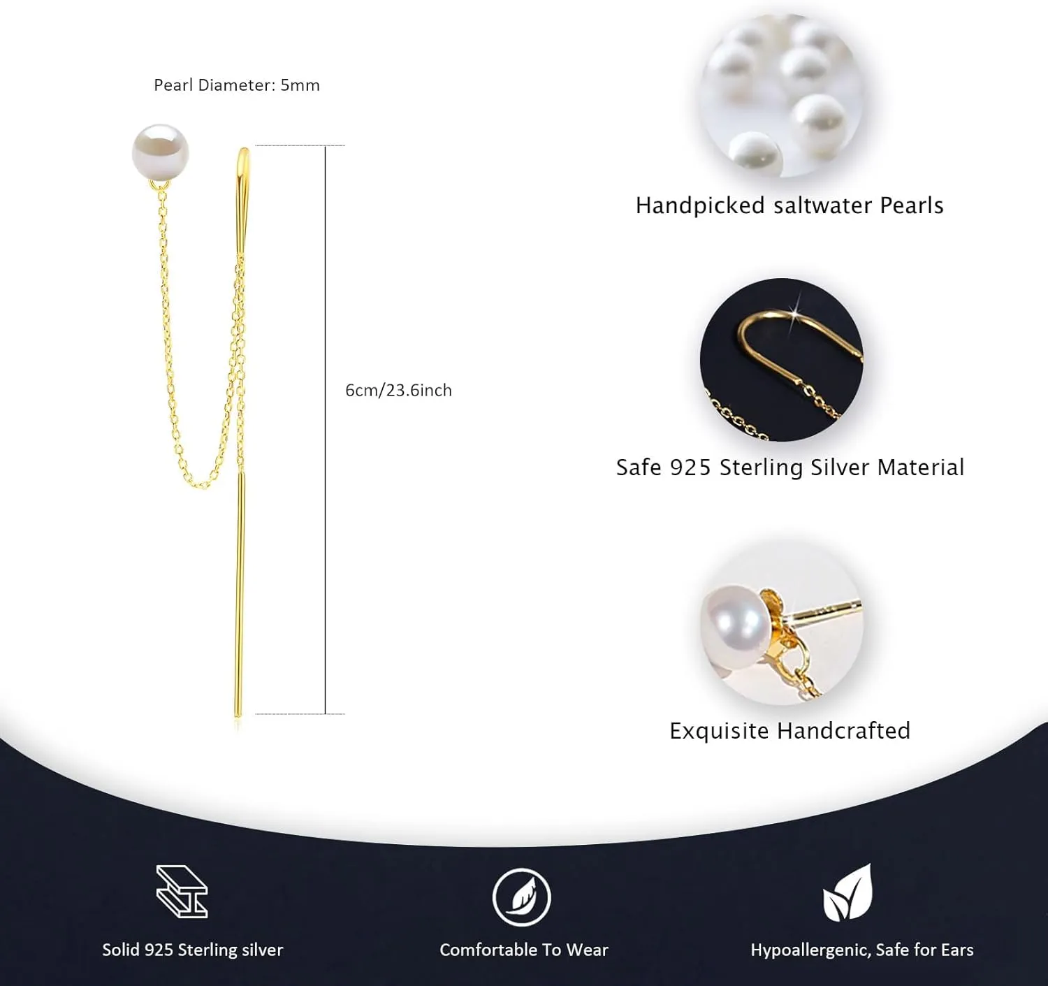 YAMI Drop Dangle Earrings for Women, 925 Sterling Silver Hypoallergenic Earrings for Sensitive Ears, Double Hole Earrings