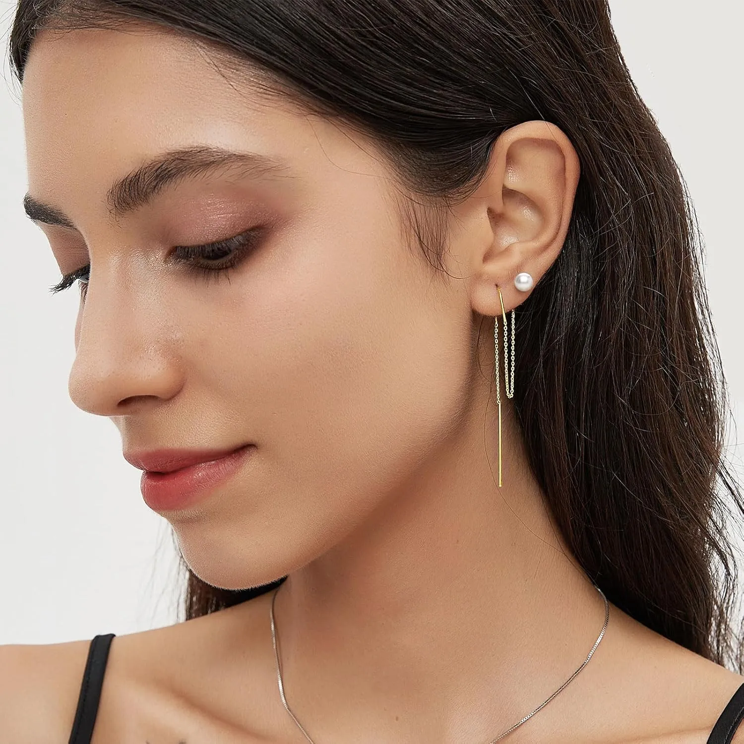 YAMI Drop Dangle Earrings for Women, 925 Sterling Silver Hypoallergenic Earrings for Sensitive Ears, Double Hole Earrings