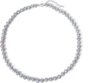 YAMI Saltwater Cultured Grey Pearl Necklace Set, Includes Stunning Bracelet and Stud Earrings, S925 Sterling Silver Adjustable Clasp, Anniversary Mother's Day Jewelry Gifts for Women