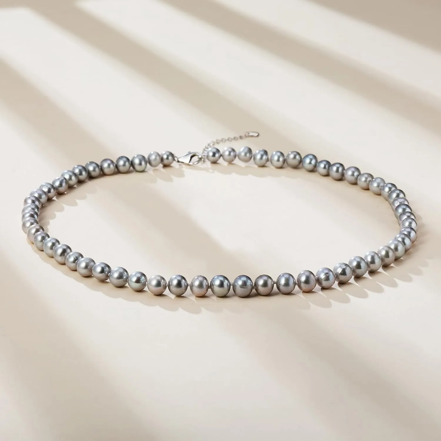 YAMI Saltwater Cultured Grey Pearl Necklace Set, Includes Stunning Bracelet and Stud Earrings, S925 Sterling Silver Adjustable Clasp, Anniversary Mother's Day Jewelry Gifts for Women
