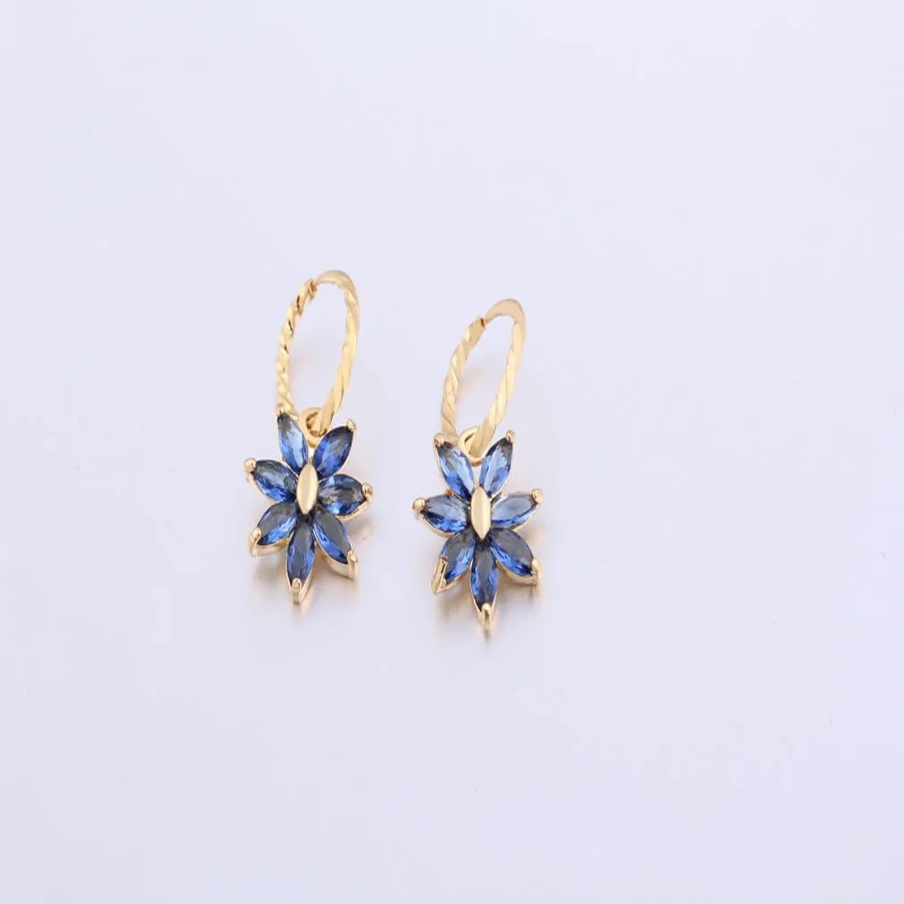 Yazilind Charming Smooth 18k Gold Plated Flower Inlay Marquise Shape Cubic Zirconia Dangle Drop Earrings