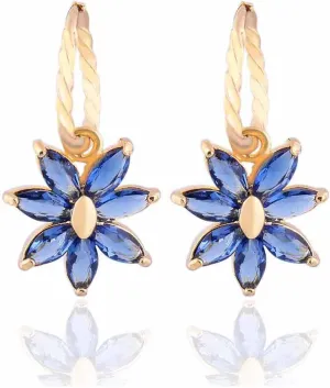 Yazilind Charming Smooth 18k Gold Plated Flower Inlay Marquise Shape Cubic Zirconia Dangle Drop Earrings