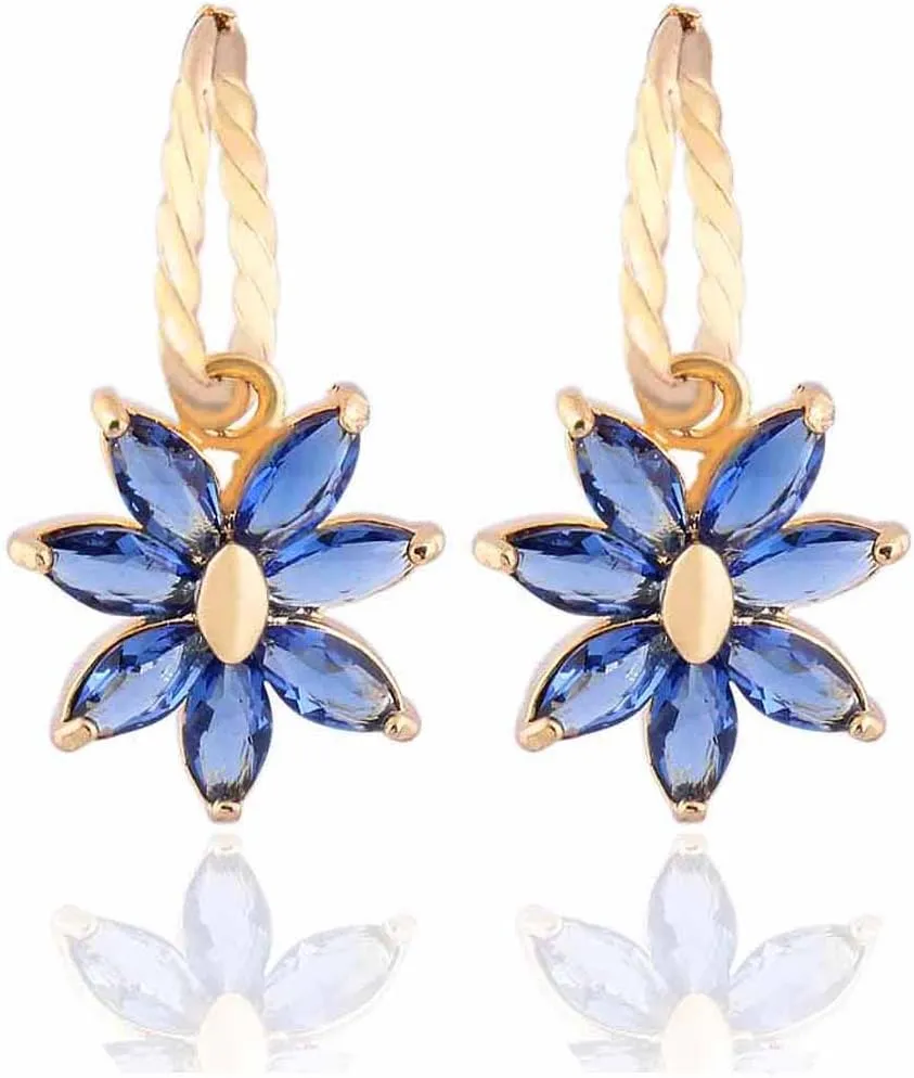Yazilind Charming Smooth 18k Gold Plated Flower Inlay Marquise Shape Cubic Zirconia Dangle Drop Earrings
