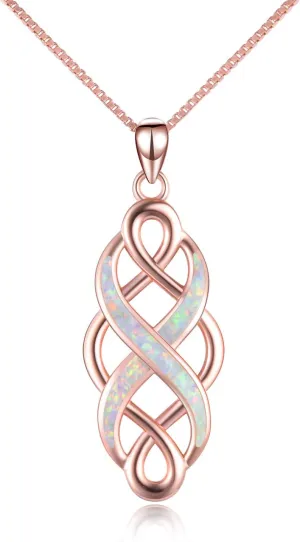 YFN Irish Celtic Knot Created Opal Pendant Necklace Sterling Silver Black Necklaces for Women Men 18"
