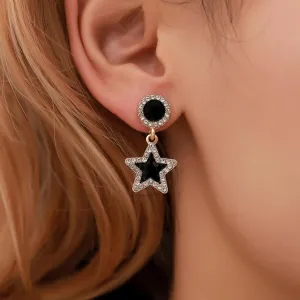 YienDoo Black Geometric Crystal Star Dangle Earrings Vintage Star Drop Earrings Wedding Rhinestone Star Earrings Statement Crystal Dot Stud Sparkly Prom Earrings Jewelry for Women and Girls
