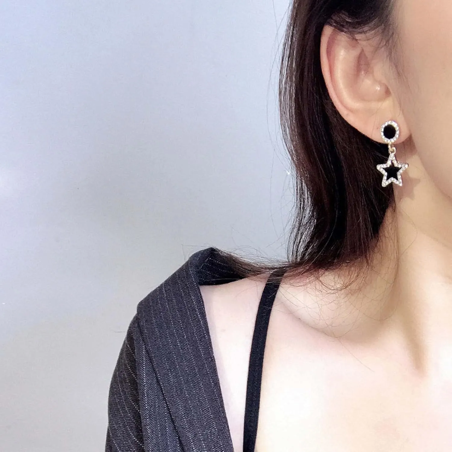 YienDoo Black Geometric Crystal Star Dangle Earrings Vintage Star Drop Earrings Wedding Rhinestone Star Earrings Statement Crystal Dot Stud Sparkly Prom Earrings Jewelry for Women and Girls