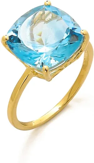 YoTreasure Sky Blue Topaz Solid 10K Yellow Gold Bold Ring Jewelry