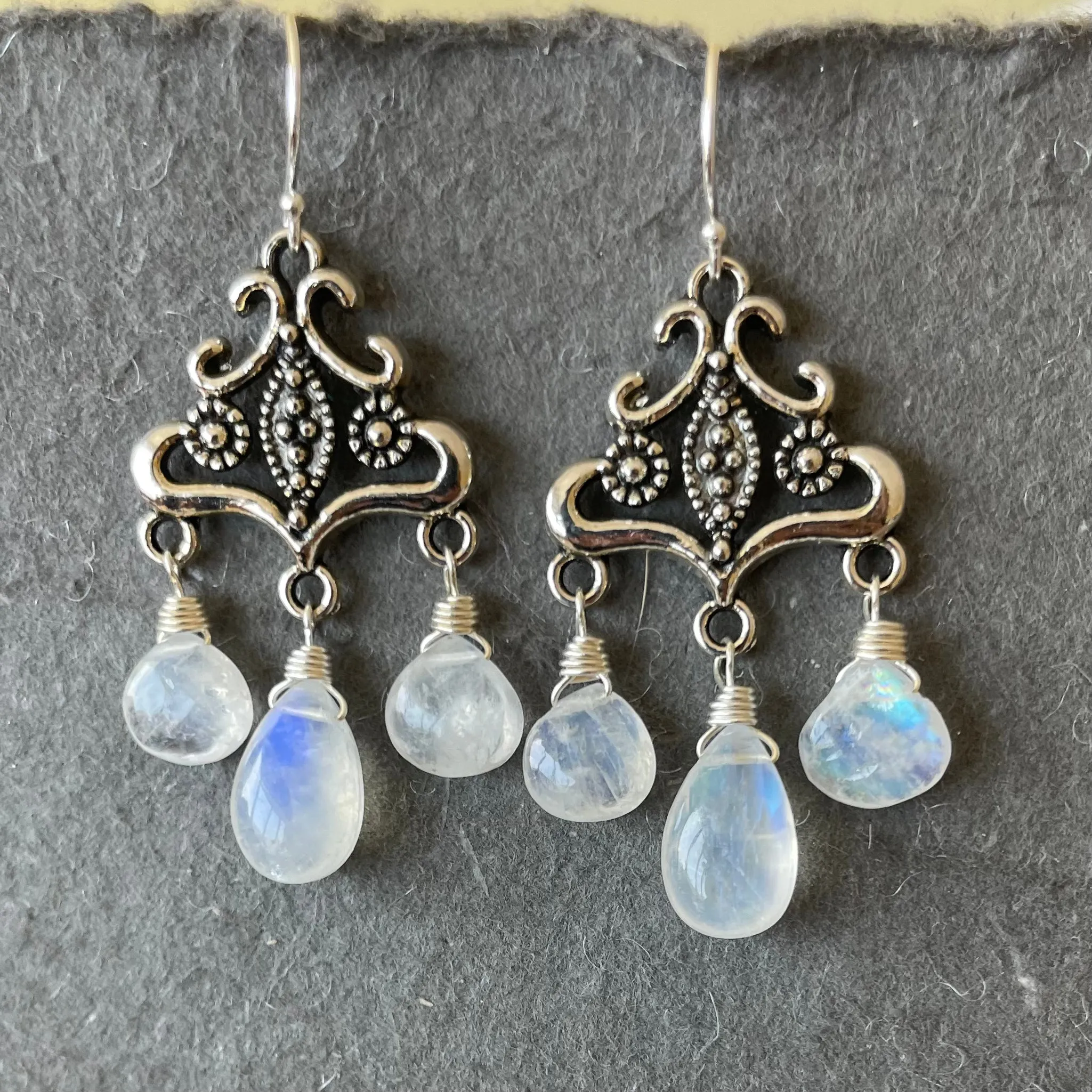 You must be royalty, rainbow moonstone Chandelier Earrings