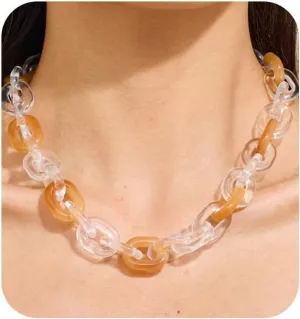 YUJIE Acrylic Statement Necklace for Women Lightweight Chunky Chain Necklace Brown Bold Choker Fashion Jewelry