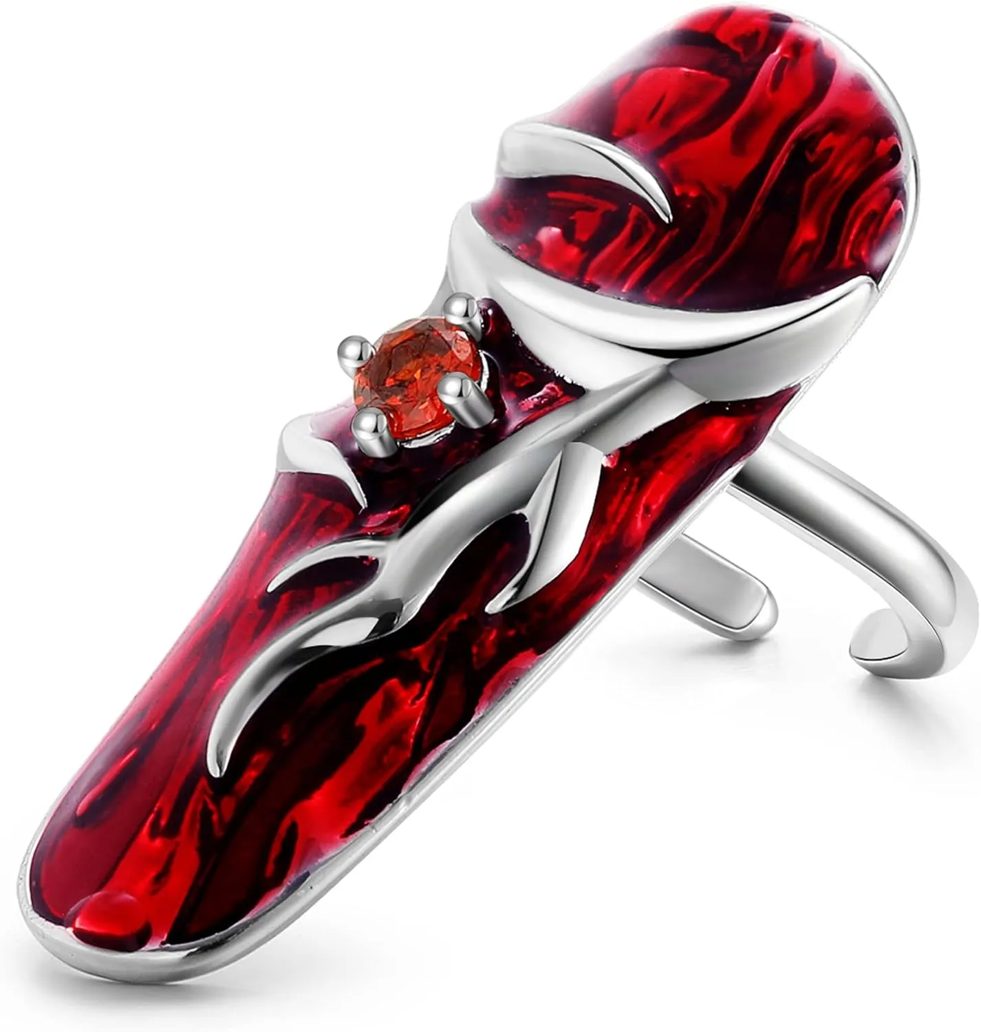 Yumikoo Red Finger Nail Rings Gothic Opening Adjustable Steel Rings for Women
