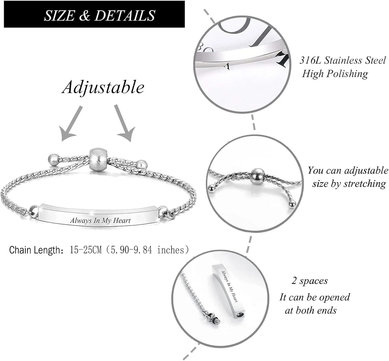 zeqingjw Heart Cremation Bracelet for Ashes Stainless Steel Urn Bangles for Ashes Memorial Keepsake Cremation Memorial Urn Bracelet - Adjustable,Free Fill Kit
