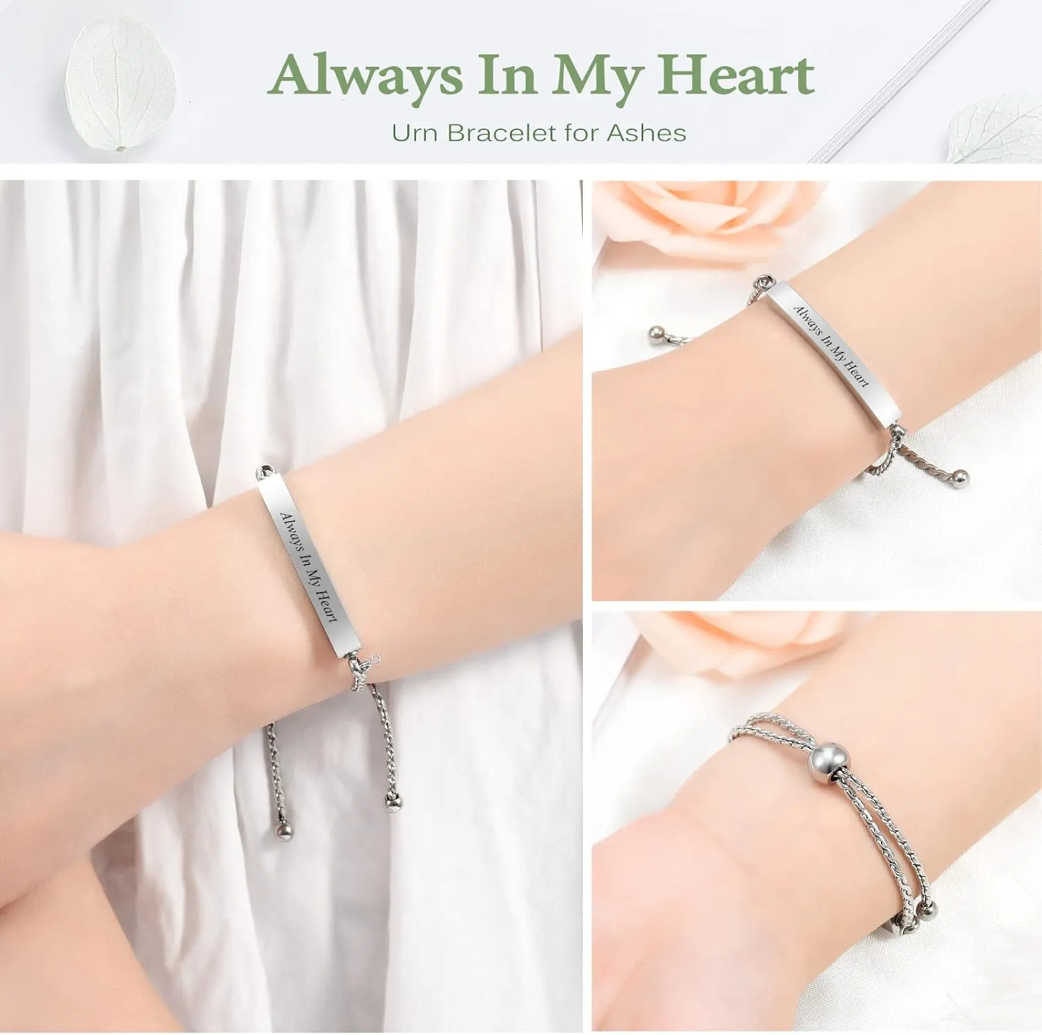 zeqingjw Heart Cremation Bracelet for Ashes Stainless Steel Urn Bangles for Ashes Memorial Keepsake Cremation Memorial Urn Bracelet - Adjustable,Free Fill Kit