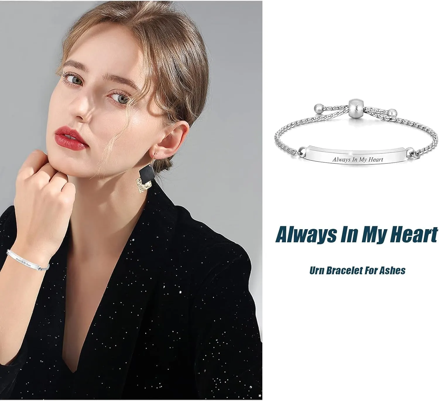 zeqingjw Heart Cremation Bracelet for Ashes Stainless Steel Urn Bangles for Ashes Memorial Keepsake Cremation Memorial Urn Bracelet - Adjustable,Free Fill Kit
