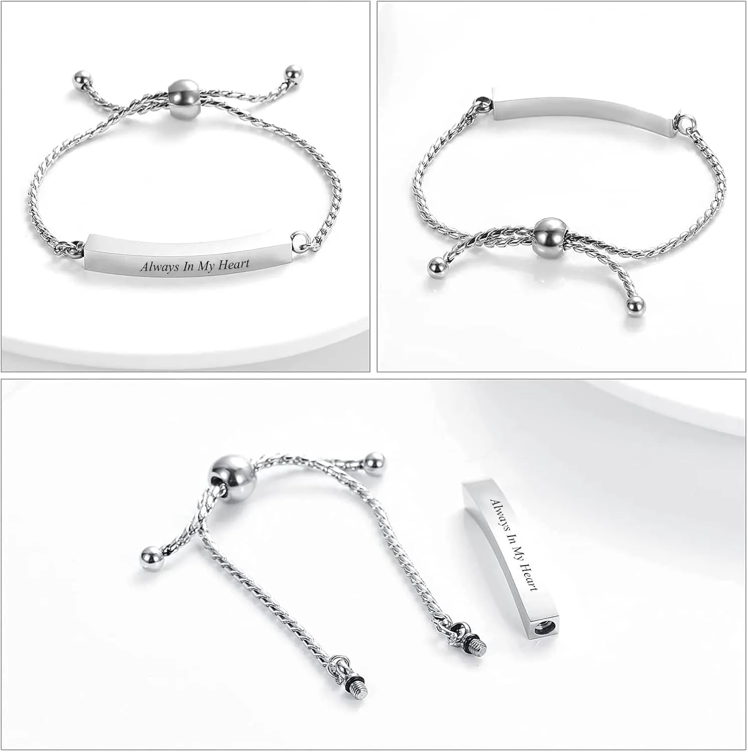 zeqingjw Heart Cremation Bracelet for Ashes Stainless Steel Urn Bangles for Ashes Memorial Keepsake Cremation Memorial Urn Bracelet - Adjustable,Free Fill Kit