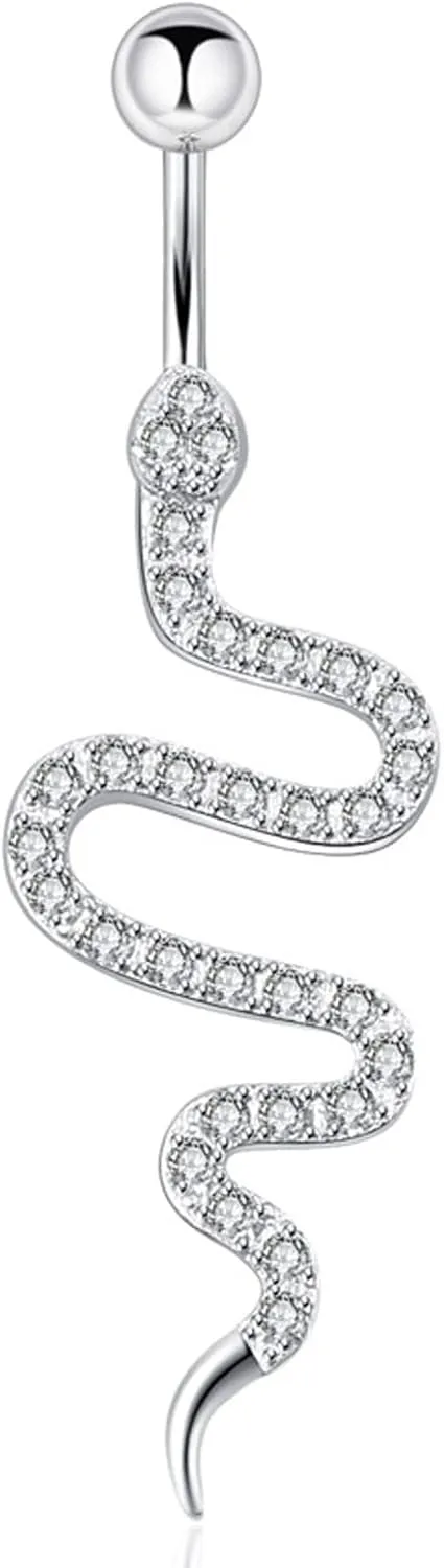 Zircon Belly Button Rings Sparkling Snake Shaped Navel Rings Body Piercing Jewelry Women Dangle Navel Piercing Ring