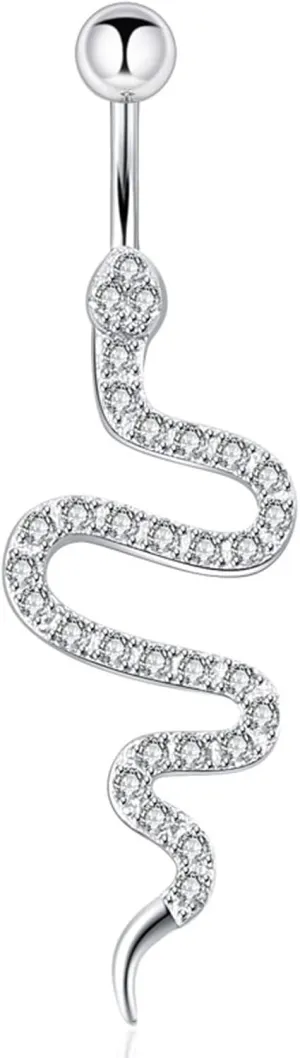 Zircon Belly Button Rings Sparkling Snake Shaped Navel Rings Body Piercing Jewelry Women Dangle Navel Piercing Ring